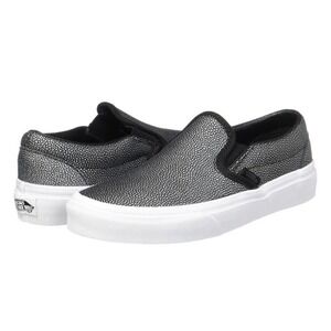 Vans Classic Slip On‎ Shoes Womens 11 Mens 9.5 Embossed Silver Metallic Leather